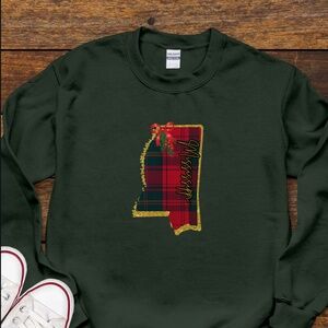 Christmas Plaid Mississippi Sweatshirt-Dark Green